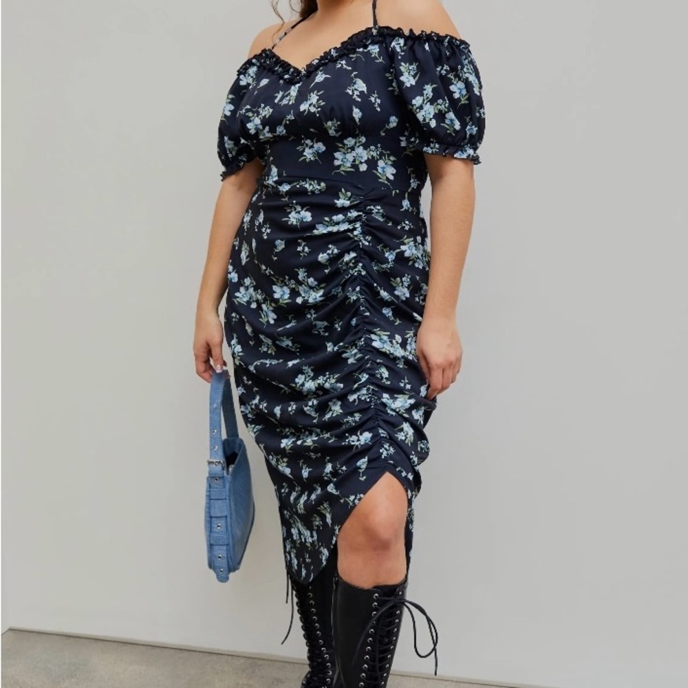 Cider Black Floral Midi Dress